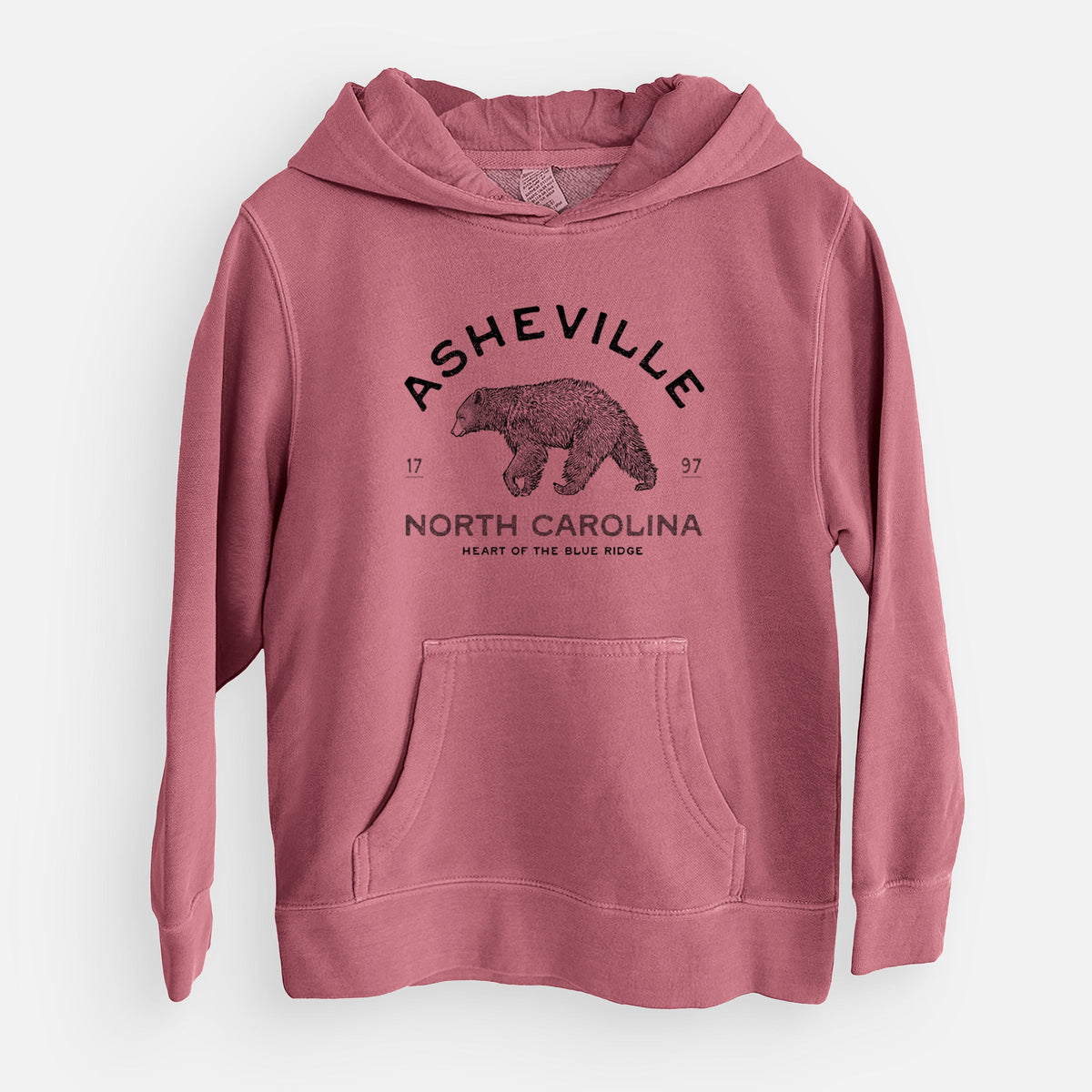 Asheville North Carolina - Black Bear - Youth Pigment Dyed Hoodie