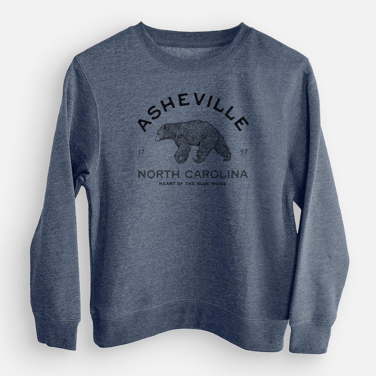 Asheville North Carolina - Black Bear - Youth Lightweight Crewneck Sweatshirt