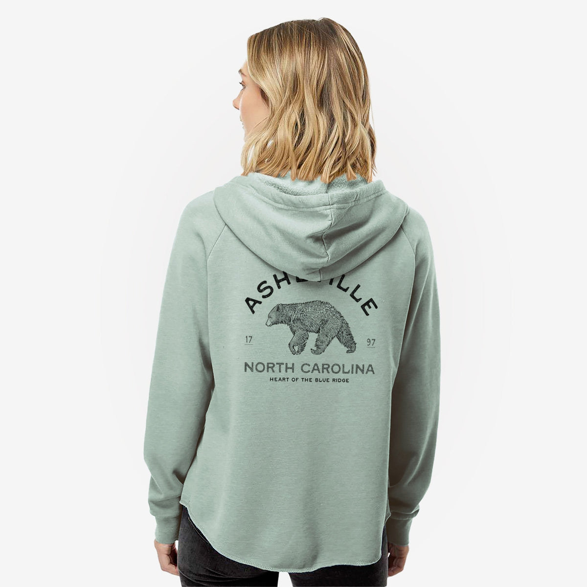 Asheville North Carolina - Black Bear - Women's Cali Wave Zip-Up Sweatshirt
