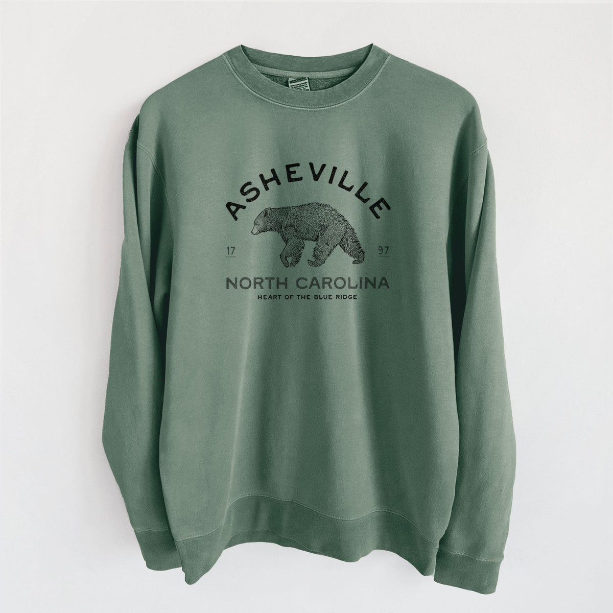 Asheville North Carolina - Black Bear - Unisex Pigment Dyed Crew Sweatshirt