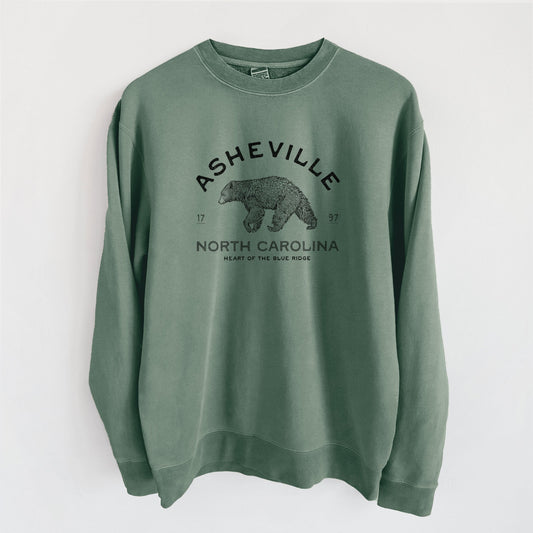Asheville North Carolina - Black Bear - Unisex Pigment Dyed Crew Sweatshirt
