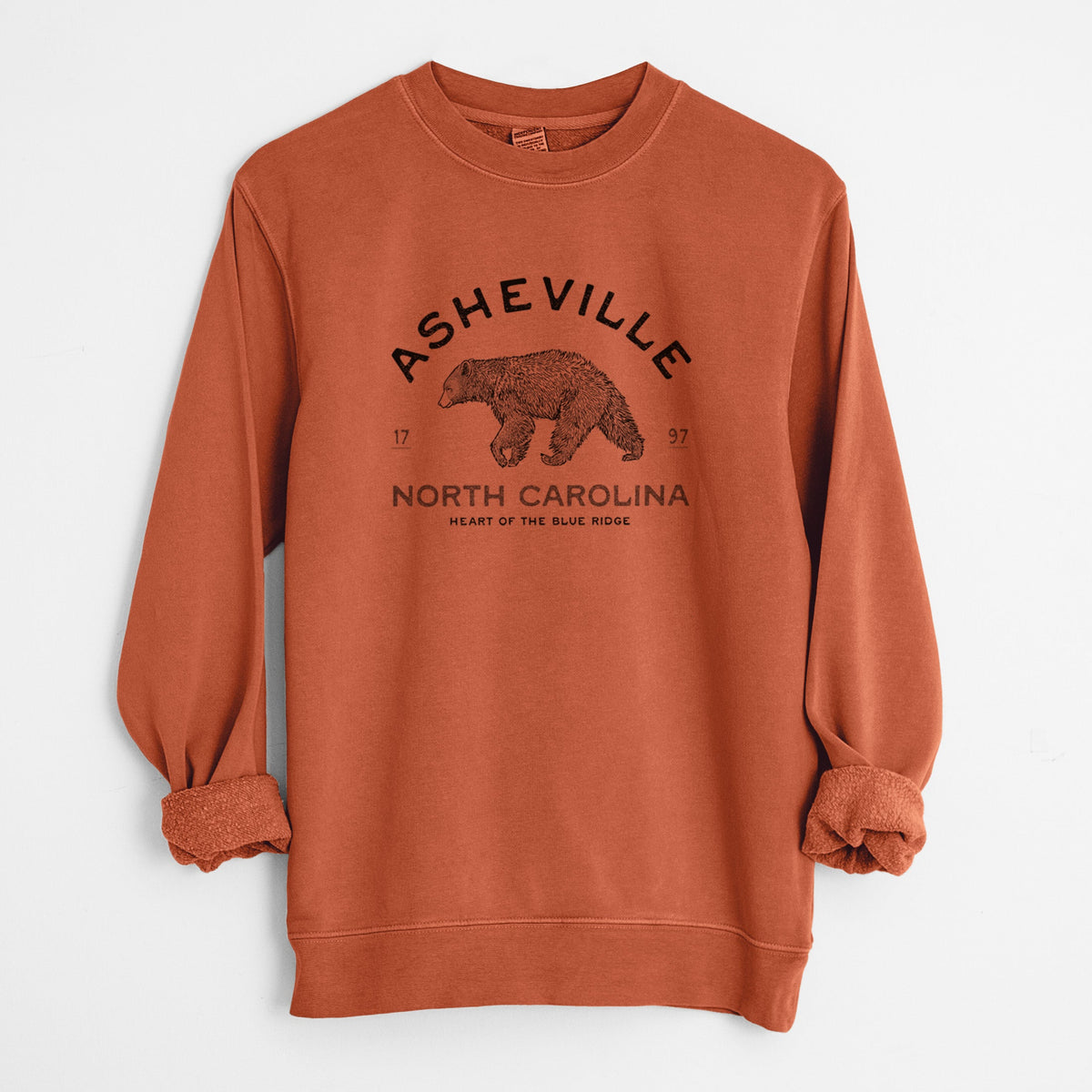Asheville North Carolina - Black Bear - Unisex Pigment Dyed Crew Sweatshirt
