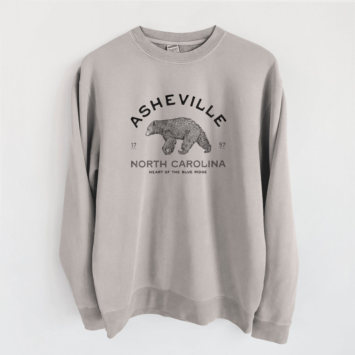 Asheville North Carolina - Black Bear - Unisex Pigment Dyed Crew Sweatshirt