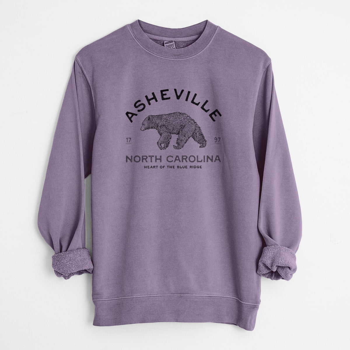 Asheville North Carolina - Black Bear - Unisex Pigment Dyed Crew Sweatshirt