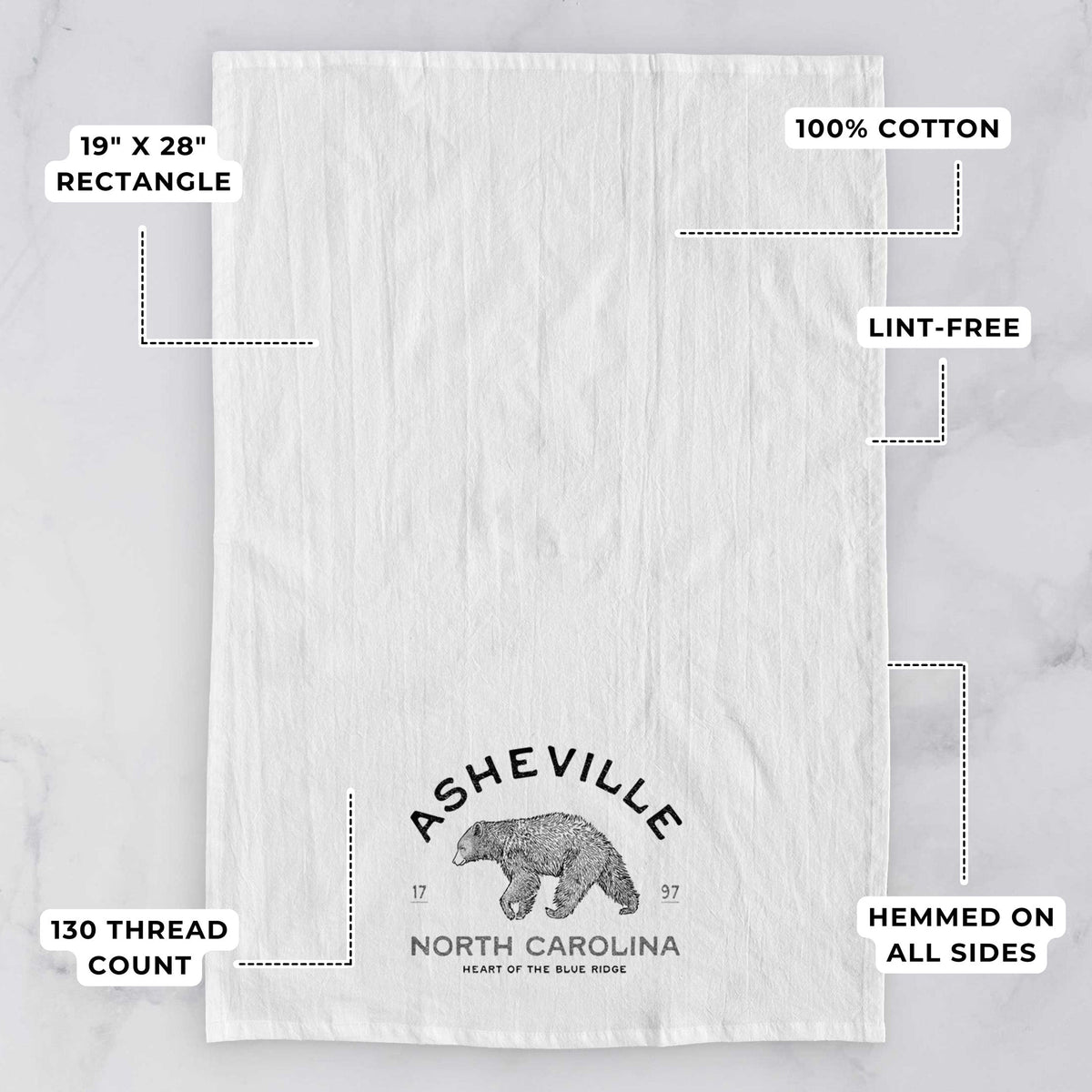 Asheville North Carolina - Black Bear Tea Towel