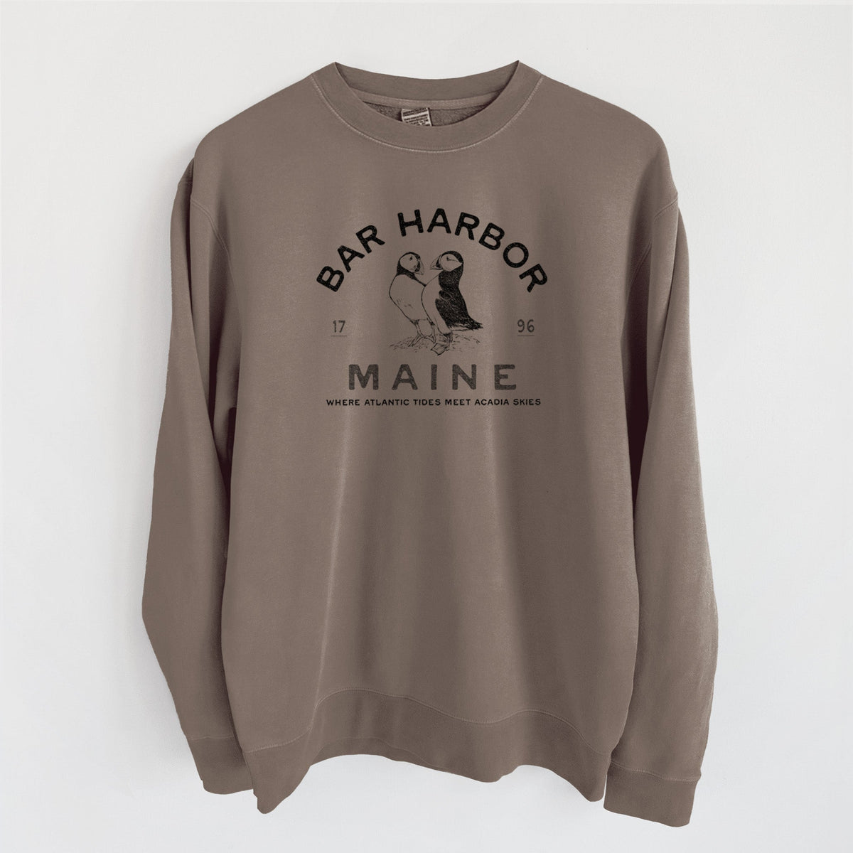 Bar Harbor Maine - Atlantic Puffins - Unisex Pigment Dyed Crew Sweatshirt