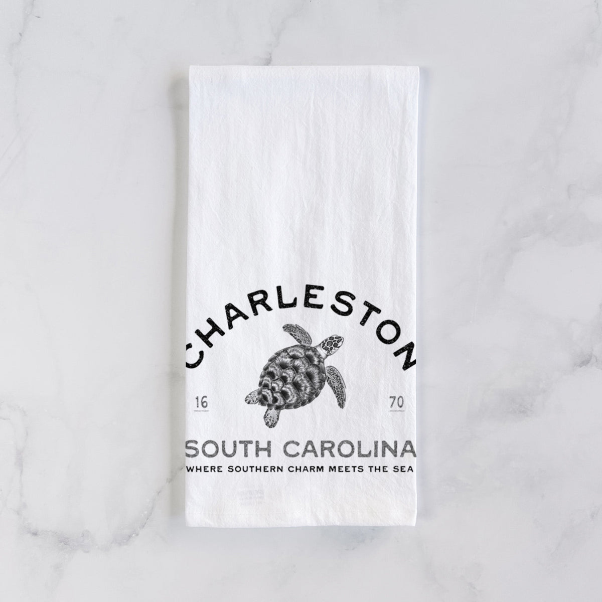 Charleston South Carolina - Loggerhead Sea Turtle Tea Towel
