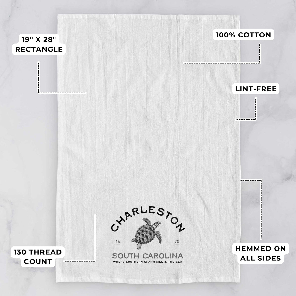 Charleston South Carolina - Loggerhead Sea Turtle Tea Towel
