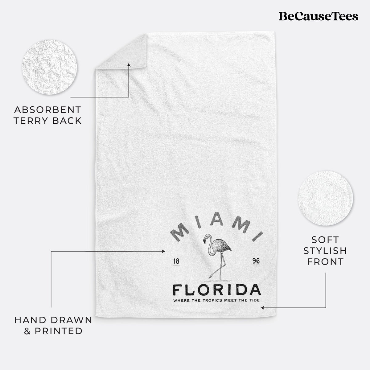 Miami Florida Flamingo Premium Decorative Hand Towel
