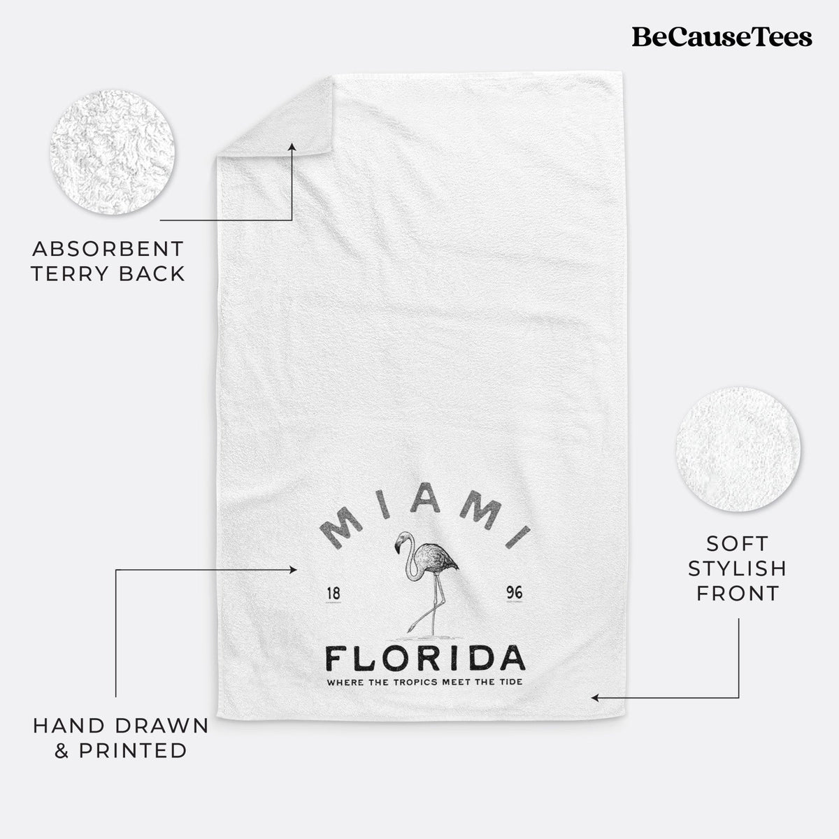 Miami Florida Flamingo Premium Decorative Hand Towel