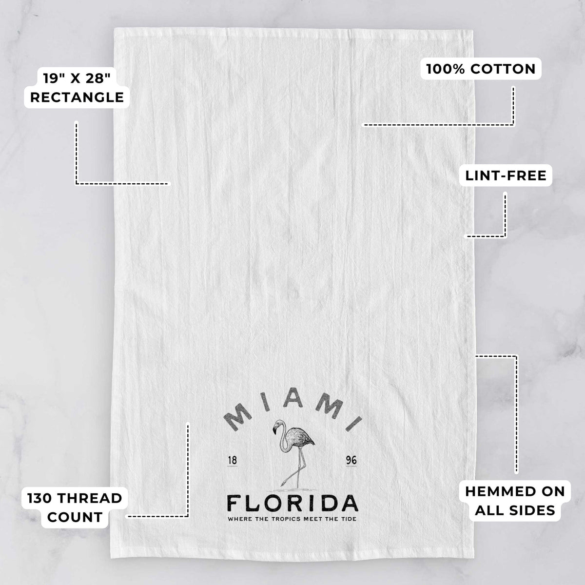 Miami Florida Flamingo Tea Towel