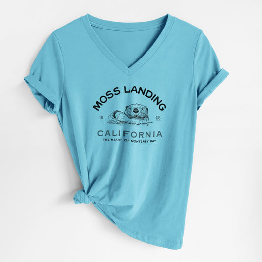 Moss Landing California - Sea Otter - Women's Lightweight Relaxed Fit 100% Cotton V-neck