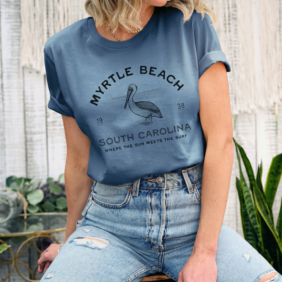 Myrtle Beach Pelican - Lightweight 100% Cotton Unisex Crewneck