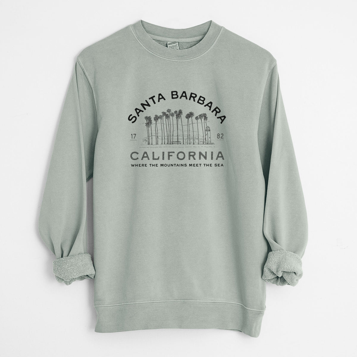 Santa Barbara California - Row of Palms - Unisex Pigment Dyed Crew Sweatshirt