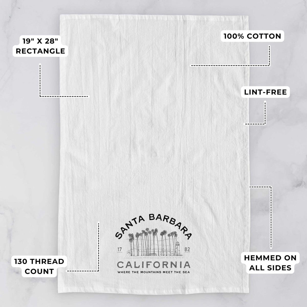 Santa Barbara California - Row of Palms Tea Towel