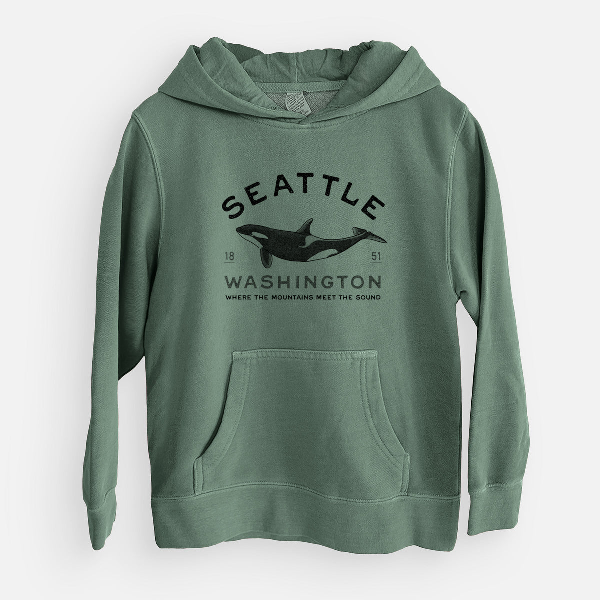 Seattle Washington - Orca - Youth Pigment Dyed Hoodie