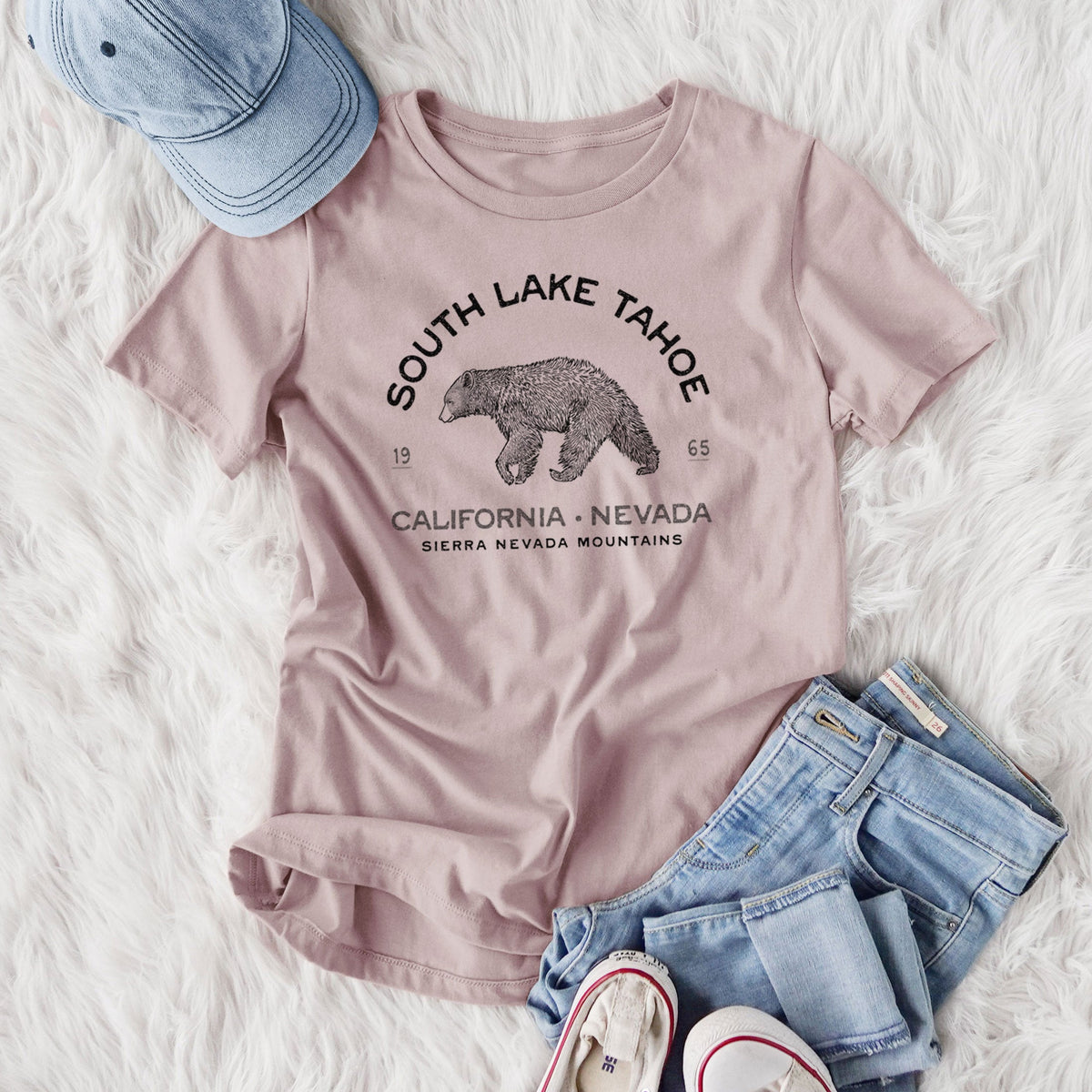South Lake Tahoe Black Bear - Women's Lightweight Relaxed Fit 100% Cotton Crewneck