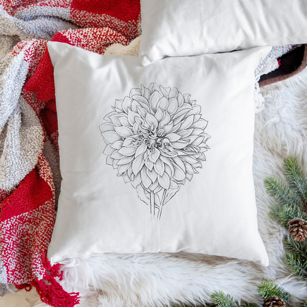 Dahlia Cafe Au Lait - Throw Pillow Cover