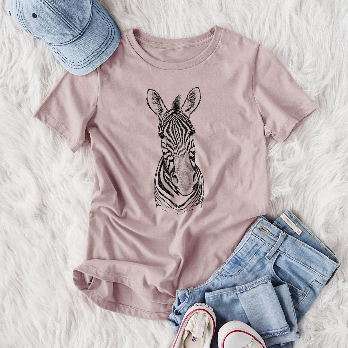 Damara Zebra - Equus quagga antiquorum - Women's Lightweight Relaxed Fit 100% Cotton Crewneck