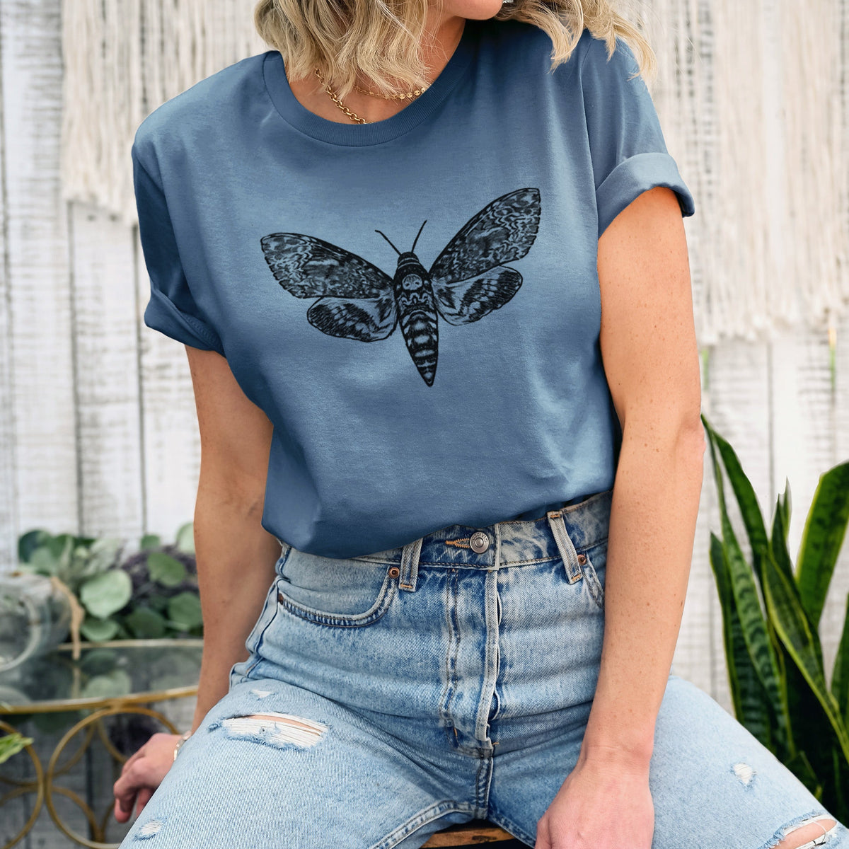 Death's-head Hawkmoth - Acherontia atropos - Lightweight 100% Cotton Unisex Crewneck