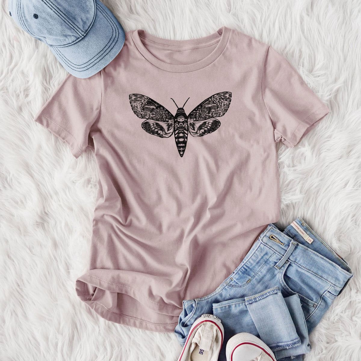 Death's-head Hawkmoth - Acherontia atropos - Women's Lightweight Relaxed Fit 100% Cotton Crewneck
