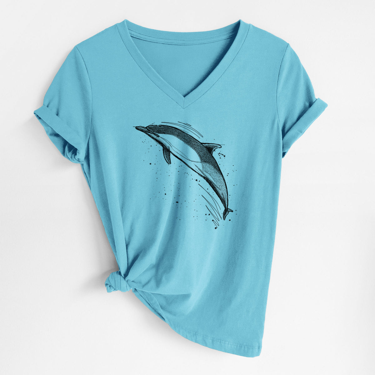Short-Beaked Common Dolphin - Delphinus delphis - Women's Lightweight Relaxed Fit 100% Cotton V-neck