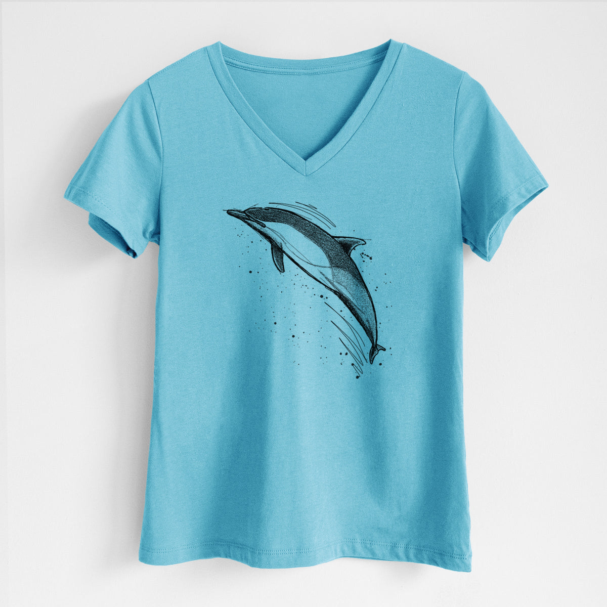 Short-Beaked Common Dolphin - Delphinus delphis - Women's Lightweight Relaxed Fit 100% Cotton V-neck