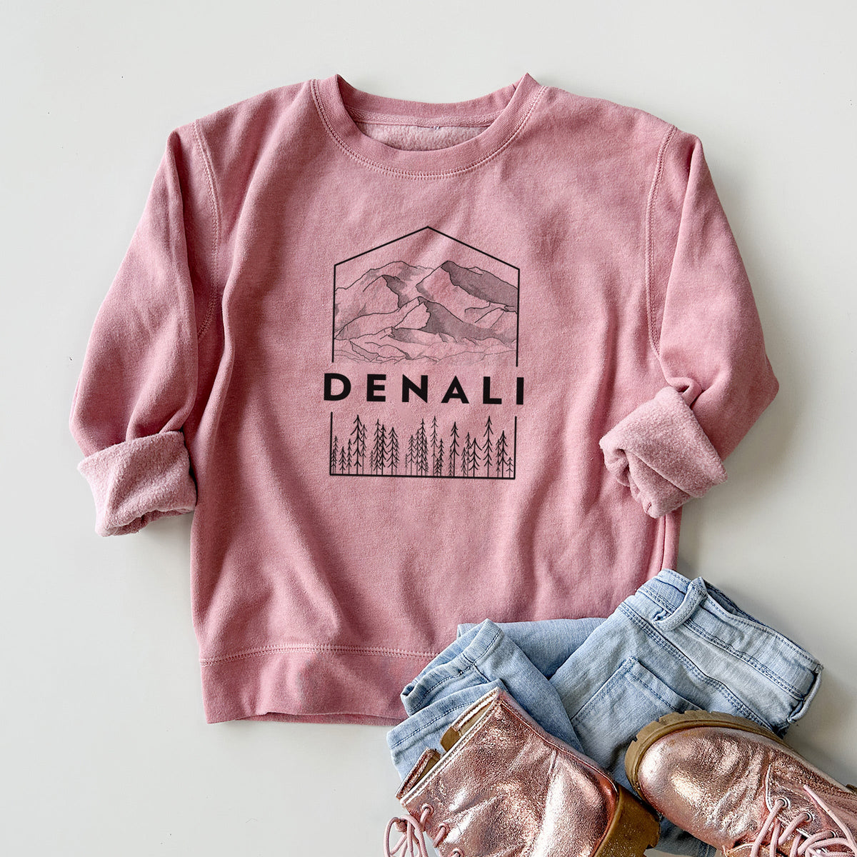 Denali Mountain - Denali National Park - Youth Lightweight Crewneck Sweatshirt