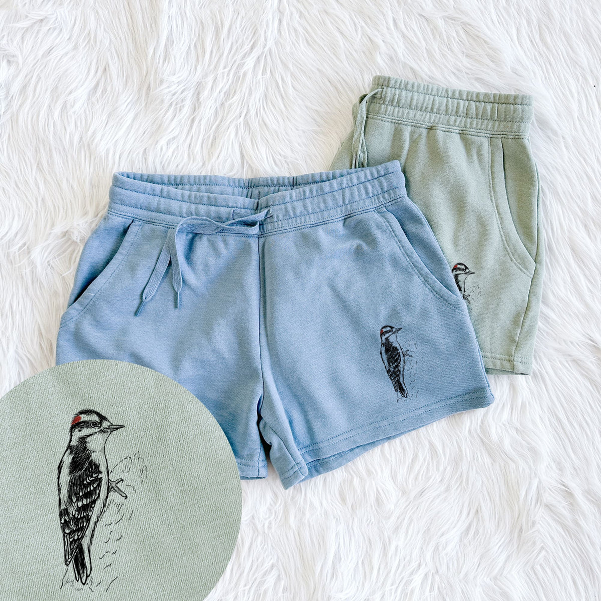 Downy Woodpecker - Picoides pubescens - Women's Cali Wave Shorts