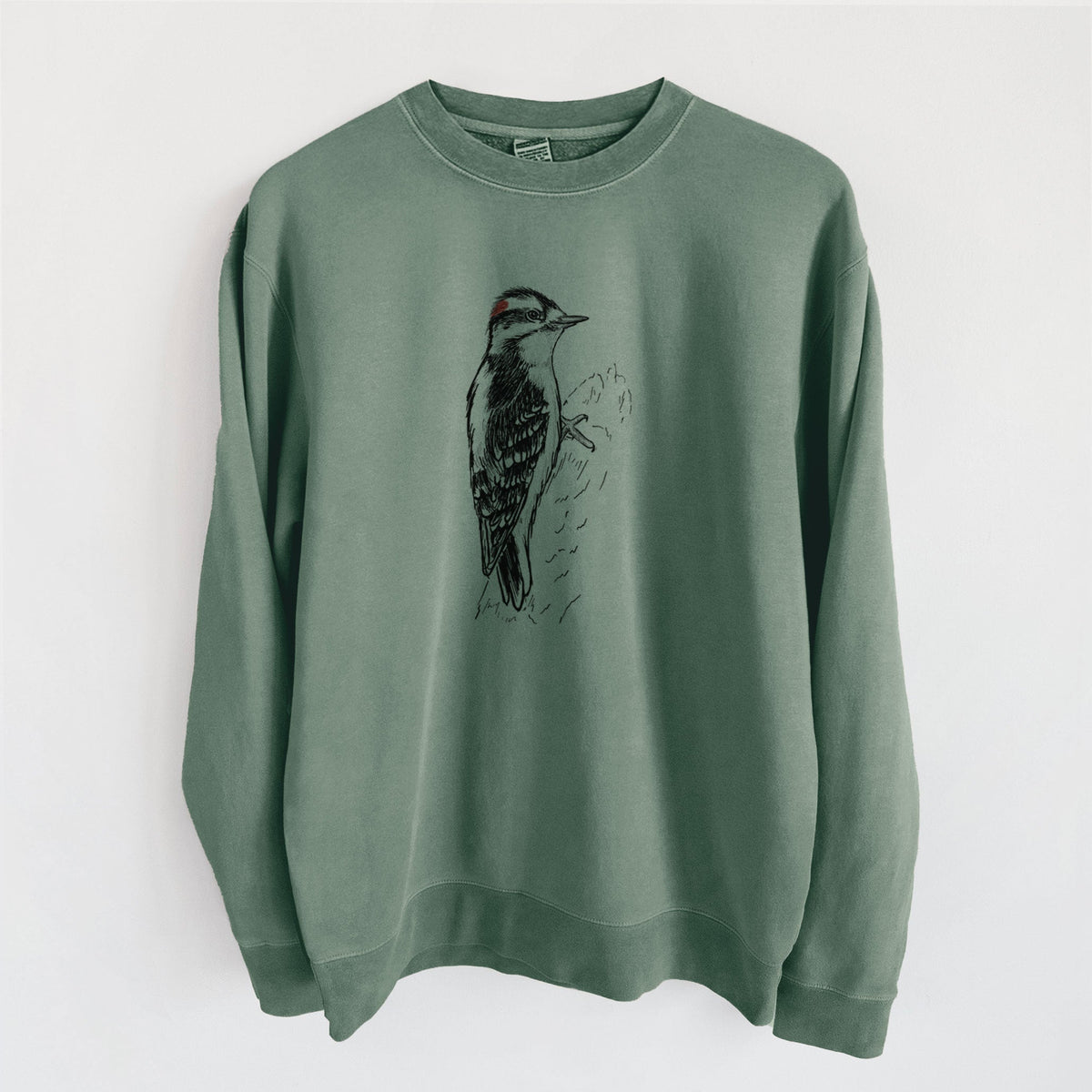Downy Woodpecker - Picoides pubescens - Unisex Pigment Dyed Crew Sweatshirt