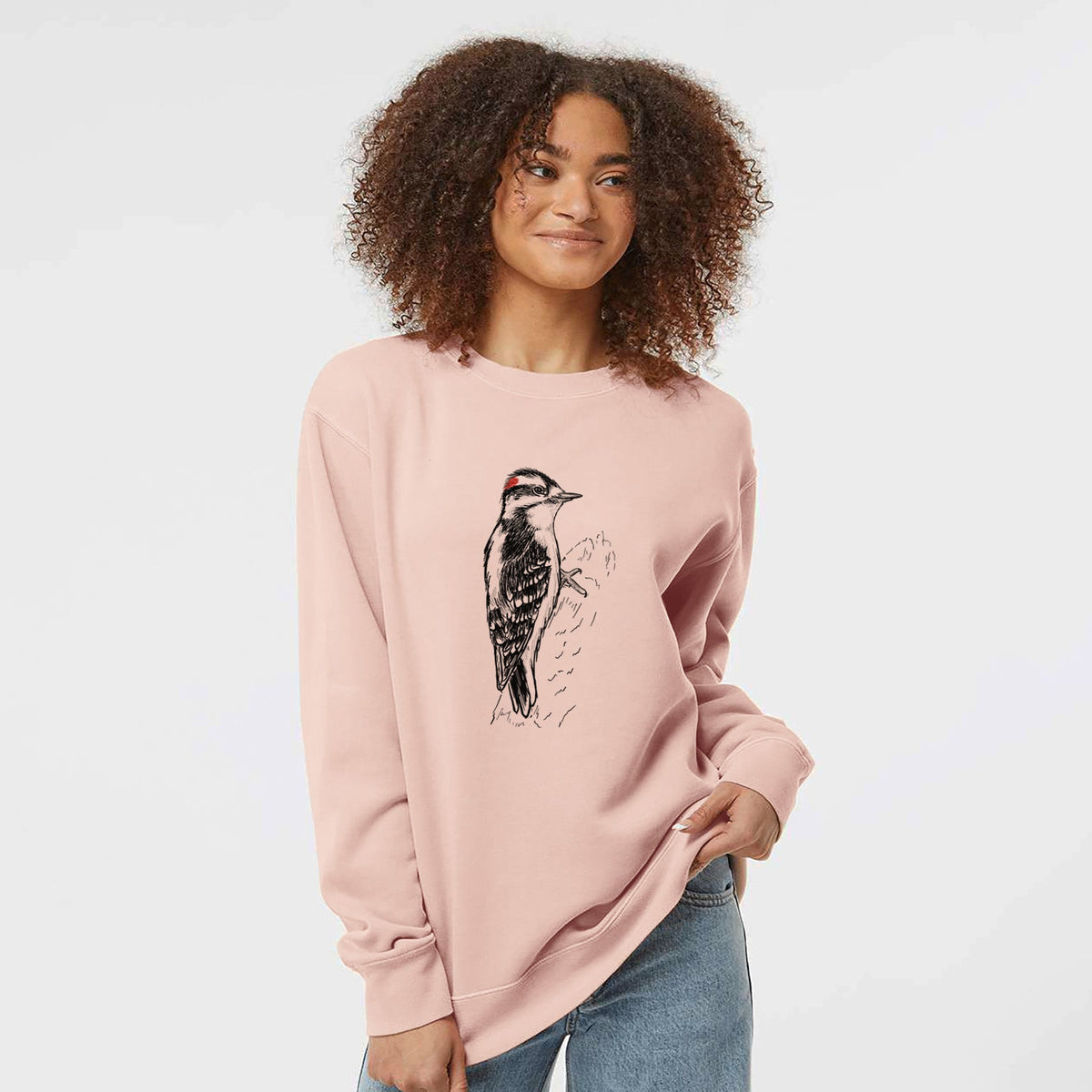 Downy Woodpecker - Picoides pubescens - Unisex Pigment Dyed Crew Sweatshirt