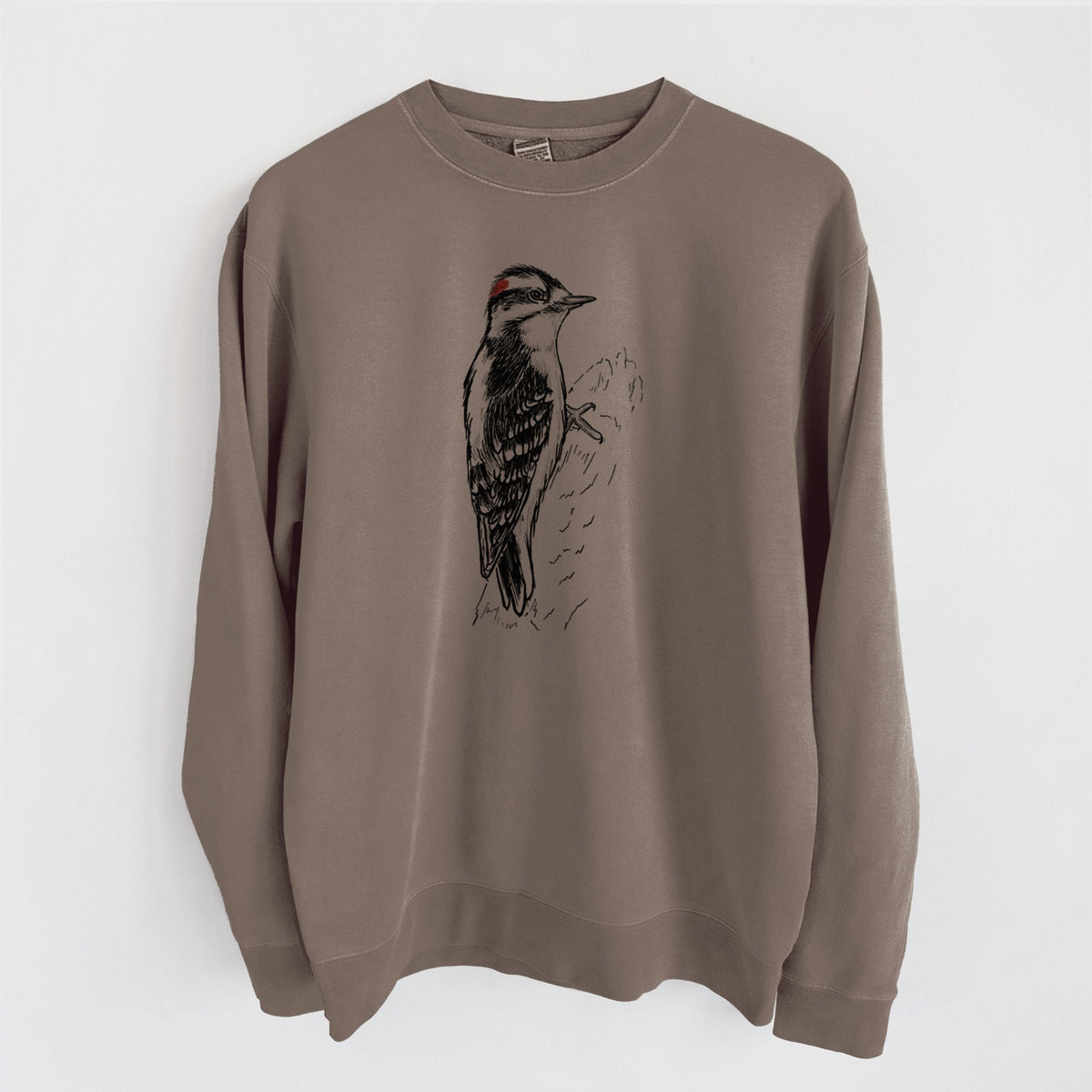 Downy Woodpecker - Picoides pubescens - Unisex Pigment Dyed Crew Sweatshirt