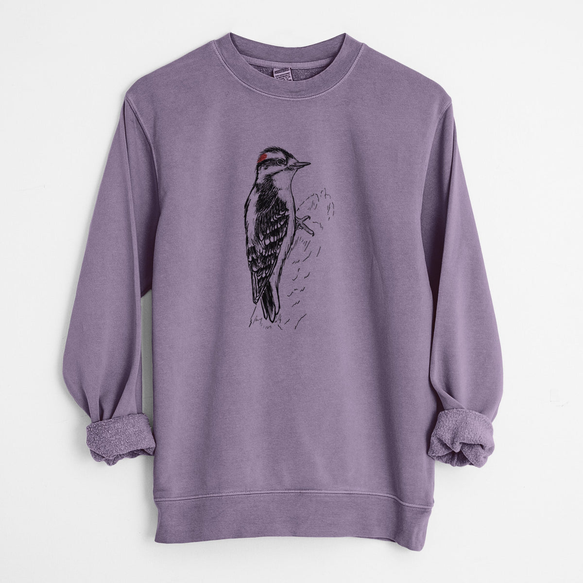 Downy Woodpecker - Picoides pubescens - Unisex Pigment Dyed Crew Sweatshirt