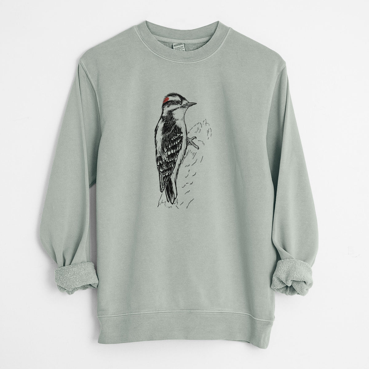 Downy Woodpecker - Picoides pubescens - Unisex Pigment Dyed Crew Sweatshirt