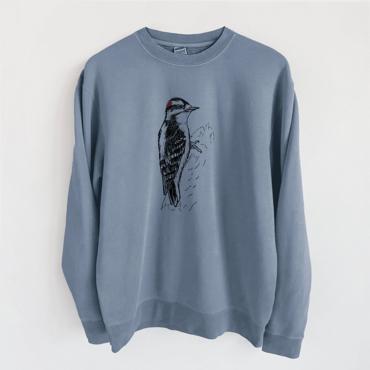 Downy Woodpecker - Picoides pubescens - Unisex Pigment Dyed Crew Sweatshirt