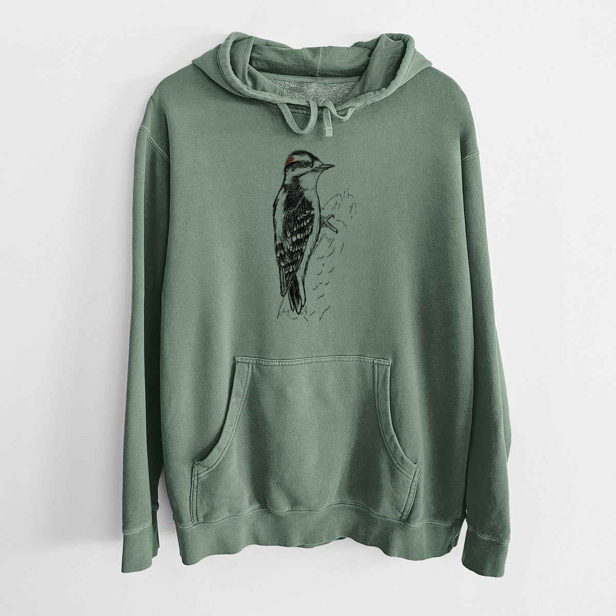 Downy Woodpecker - Picoides pubescens - Unisex Pigment Dyed Hoodie