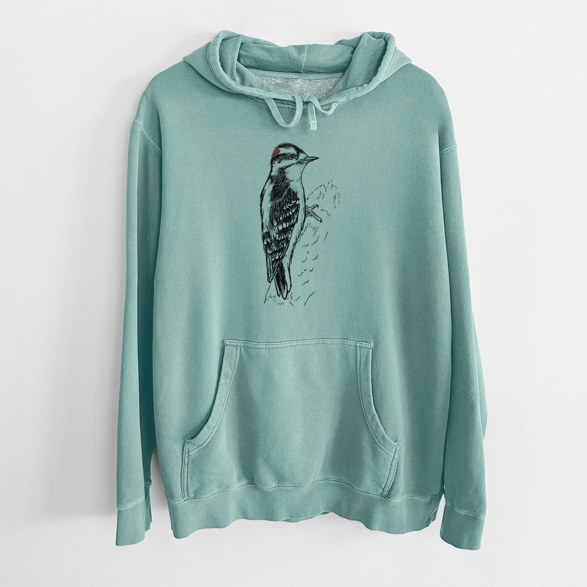 Downy Woodpecker - Picoides pubescens - Unisex Pigment Dyed Hoodie