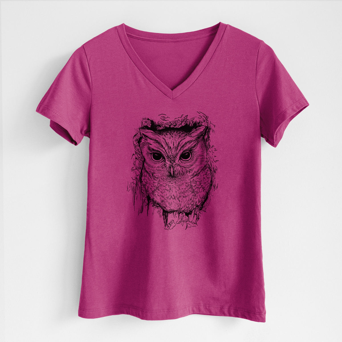 Eastern Screech Owl - Megascops asio - Women's Lightweight Relaxed Fit 100% Cotton V-neck