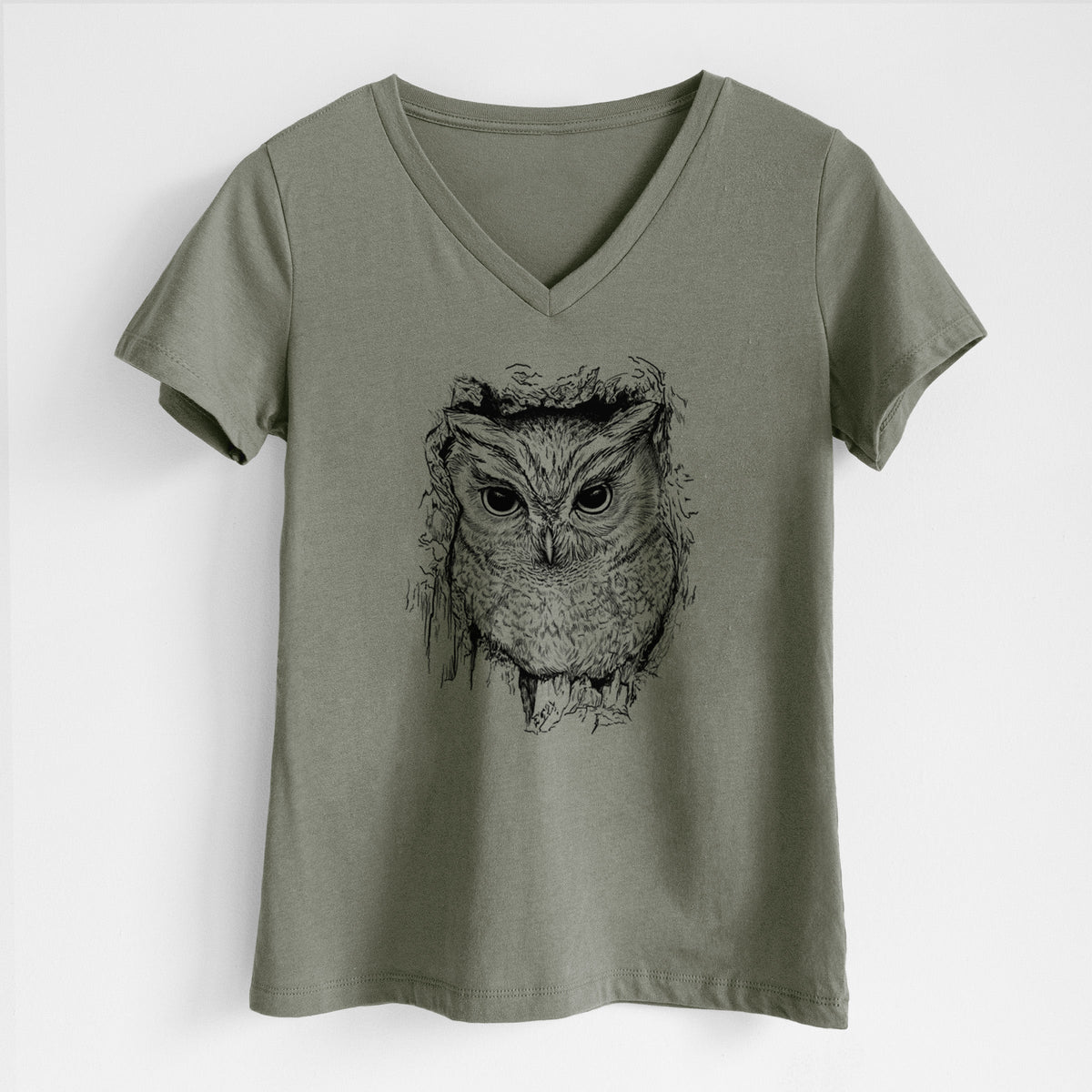 Eastern Screech Owl - Megascops asio - Women's Lightweight Relaxed Fit 100% Cotton V-neck