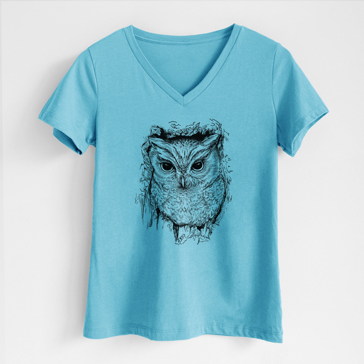 Eastern Screech Owl - Megascops asio - Women's Lightweight Relaxed Fit 100% Cotton V-neck