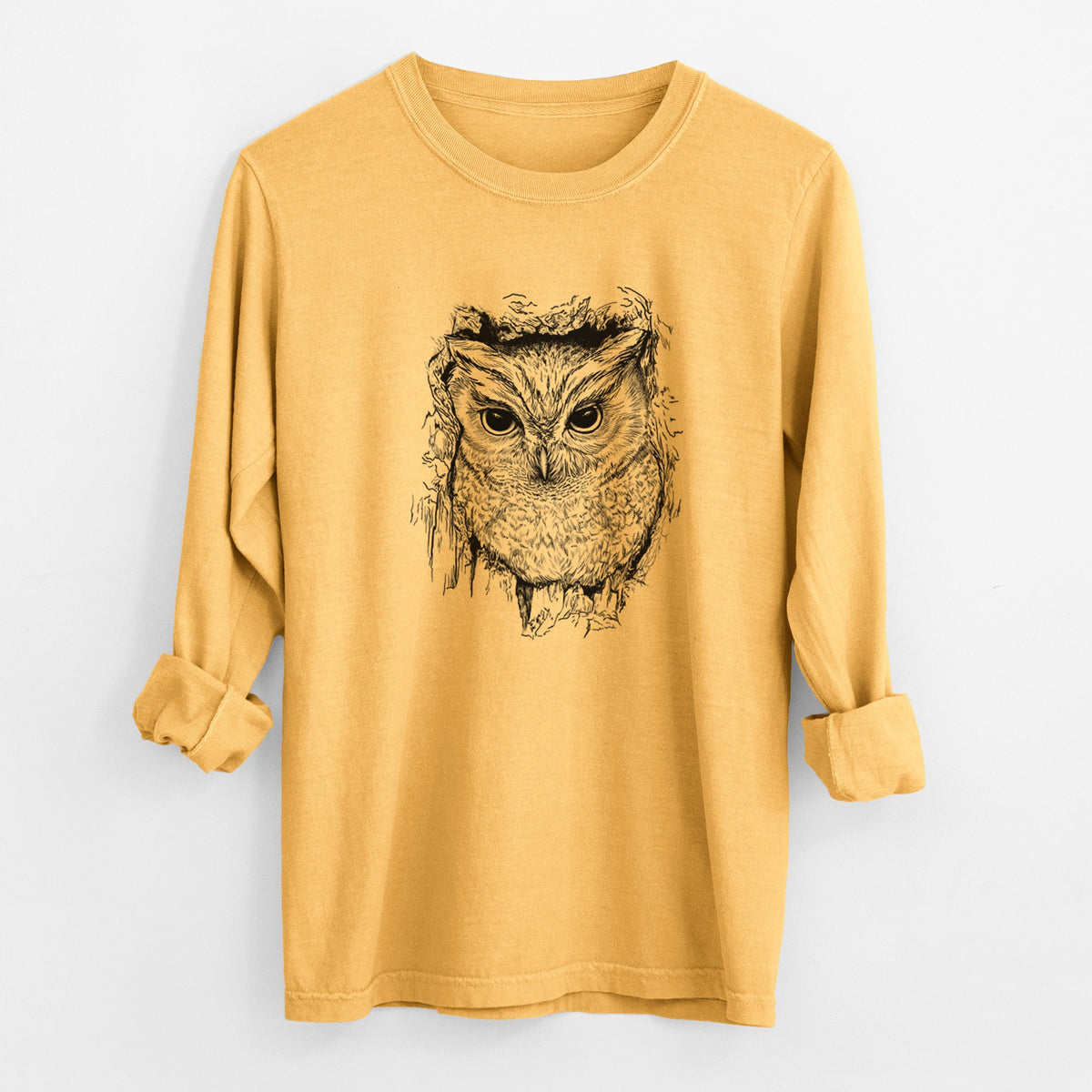 Eastern Screech Owl - Megascops asio - Unisex Comfort Colors 100% Cotton Long Sleeve