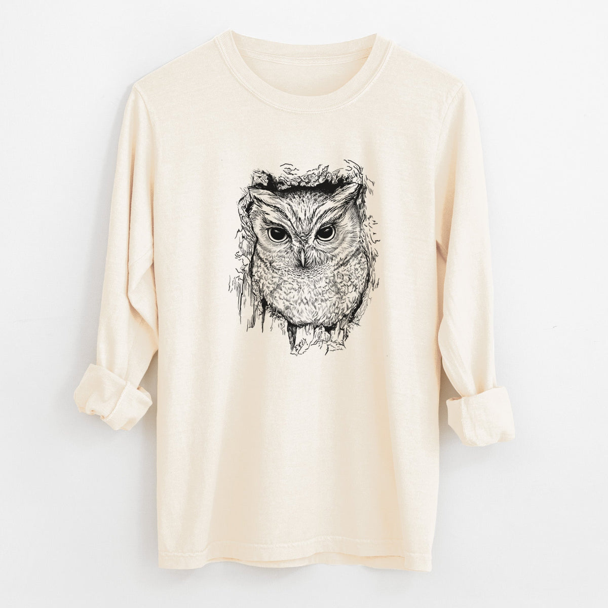 Eastern Screech Owl - Megascops asio - Unisex Comfort Colors 100% Cotton Long Sleeve