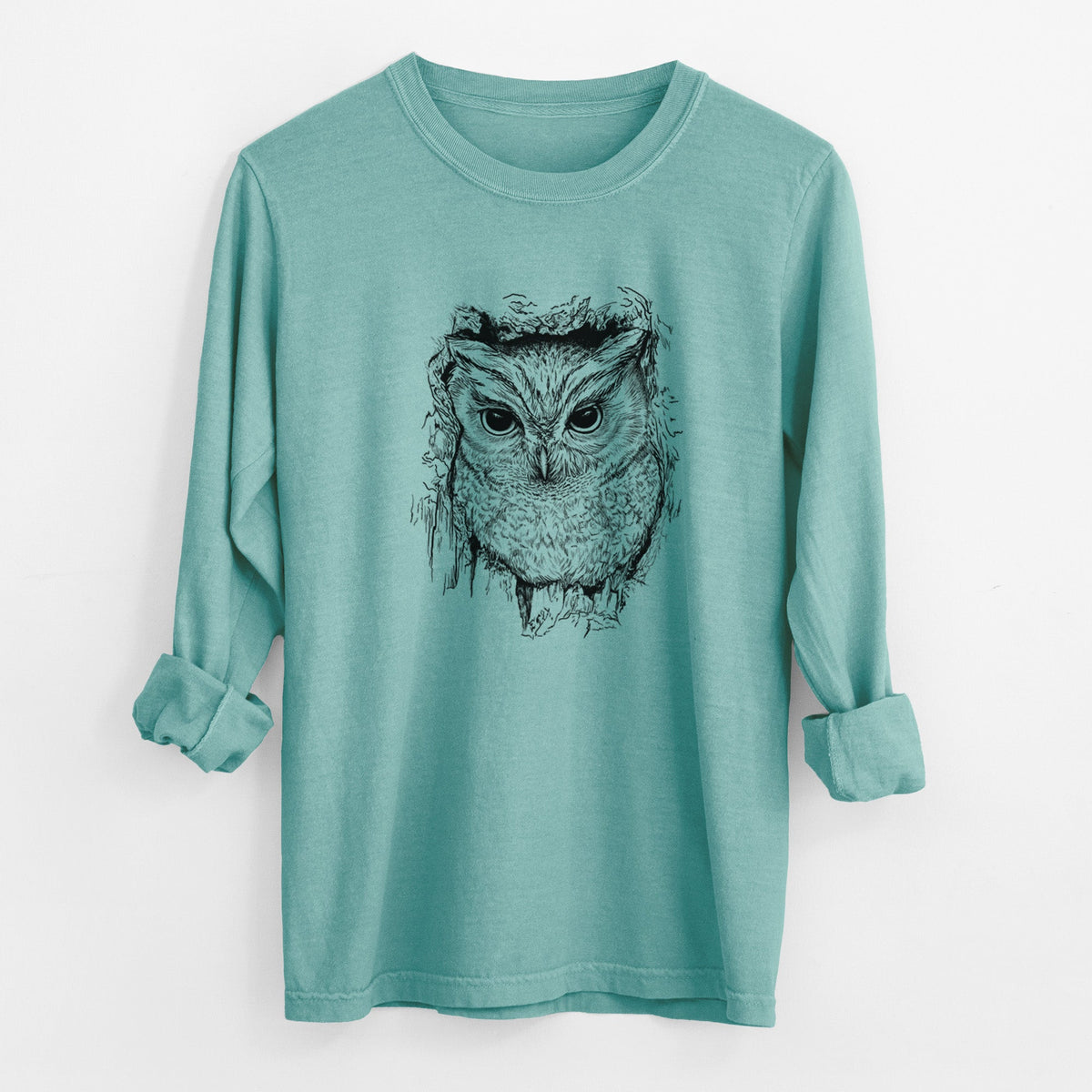 Eastern Screech Owl - Megascops asio - Unisex Comfort Colors 100% Cotton Long Sleeve