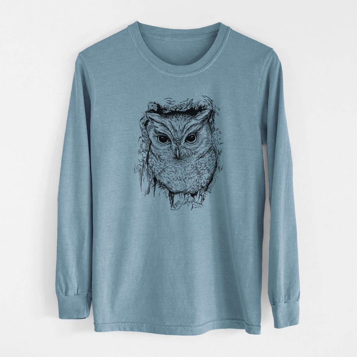Eastern Screech Owl - Megascops asio - Unisex Comfort Colors 100% Cotton Long Sleeve