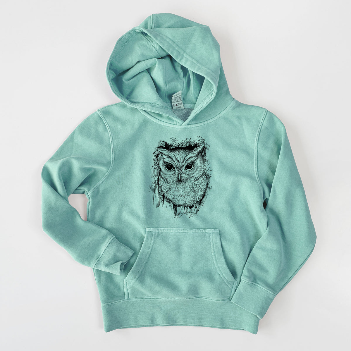 Eastern Screech Owl - Megascops asio - Youth Pigment Dyed Hoodie