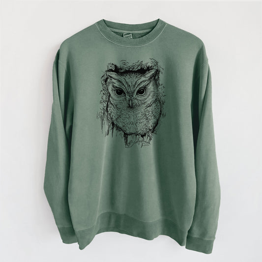 Eastern Screech Owl - Megascops asio - Unisex Pigment Dyed Crew Sweatshirt