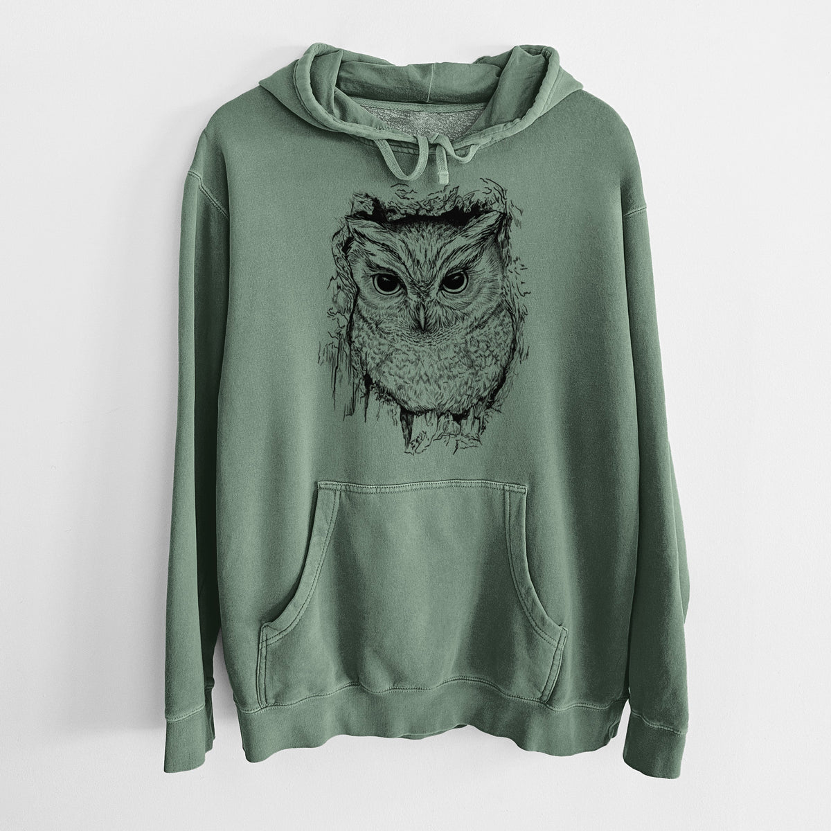 Eastern Screech Owl - Megascops asio - Unisex Pigment Dyed Hoodie
