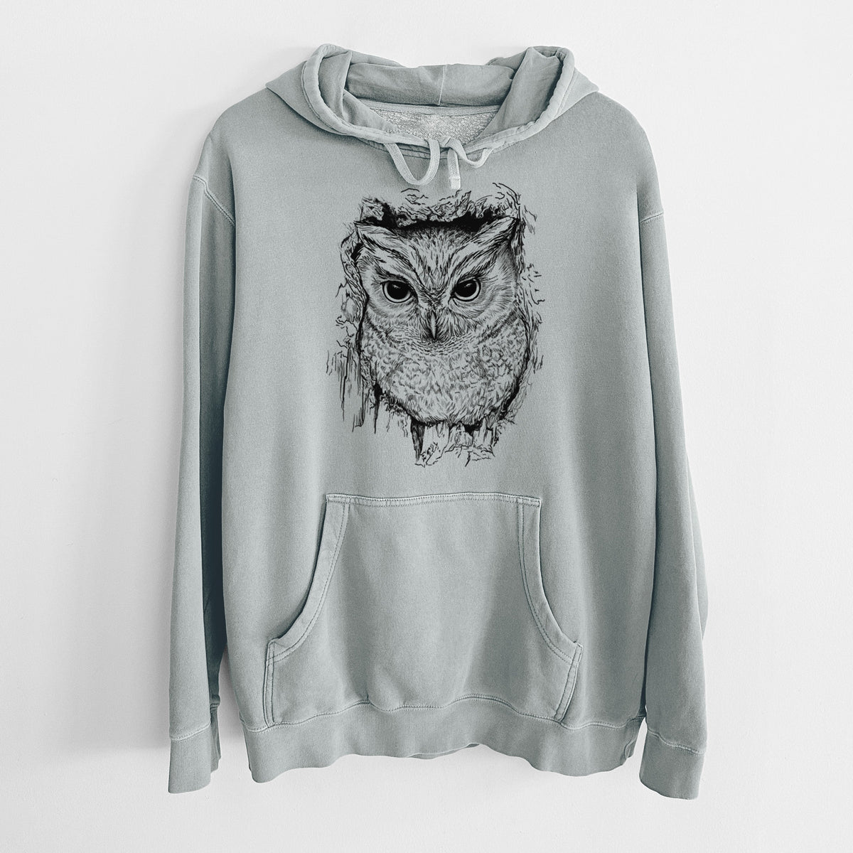 Eastern Screech Owl - Megascops asio - Unisex Pigment Dyed Hoodie