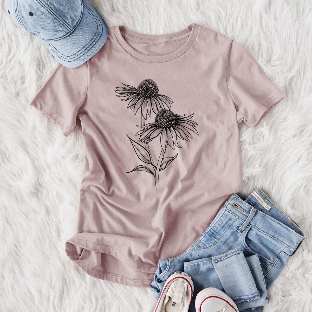 Coneflower - Echinacea purpurea - Women's Lightweight Relaxed Fit 100% Cotton Crewneck