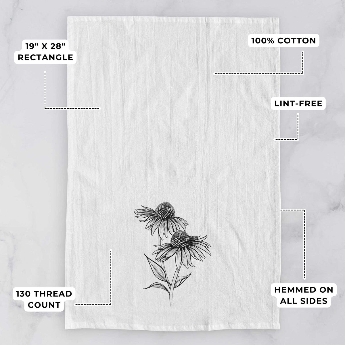 Coneflower - Echinacea purpurea Tea Towel